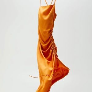 Zara Draped Orange Dress Size L New with Tags